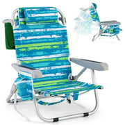 Chaise de plage confortable Coast avec dossier réglable en 5 positions, pliable, structure légère en aluminium, porte-gobelet et compartiments de rangement - Bleu/Vert, 66x65x78 cm
