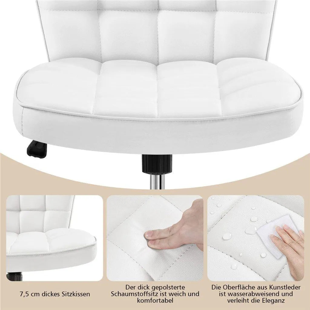 Yaheetech Ergonomic Office Chair - Chaise pivotante - Siège réglable - Sans accoudoirs - Cuir synthétique - Blanc