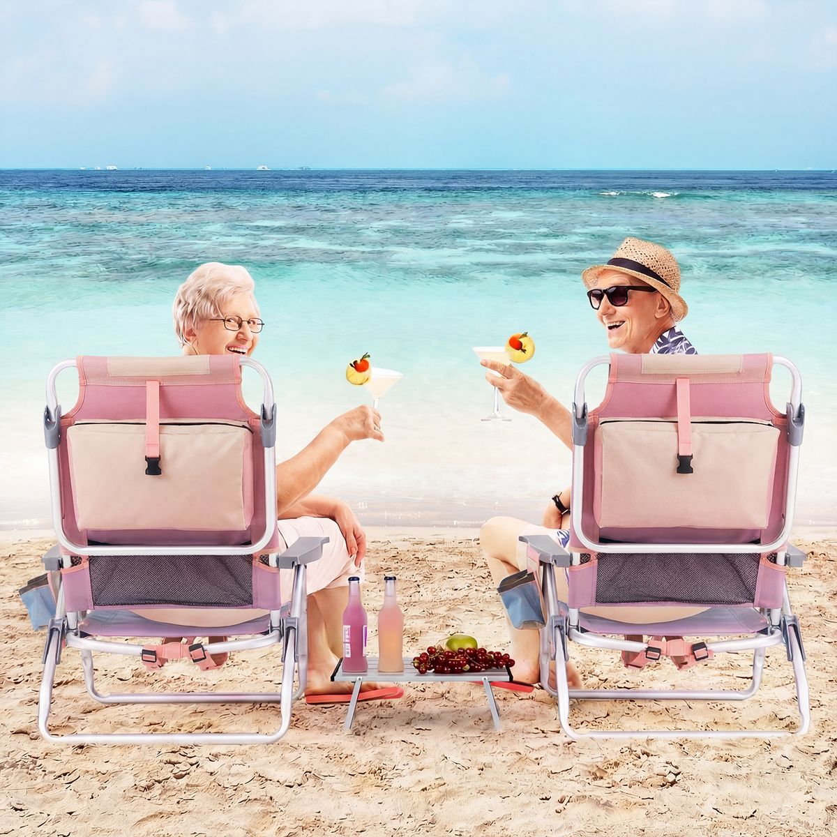 Ensemble de chaises et table de plage Coast - Réglables sur 5 positions - Pliables et légères - rose et violet