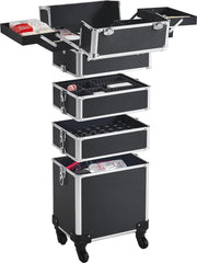Valise de maquillage 5 en 1 Yaheetech à roulettes - Verrouillable - 34 x 25,5 x 80,5 cm - Noir