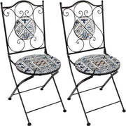 Chaises de bistrot AXI Amélie – Pliantes – Bleu clair – Chaises de jardin pliantes en métal – Dossier haut – Lot de 2 pièces – Effet mosaïque – Incrustées de carreaux de céramique – Capacité de charge de 150 kg – Jardin, terrasse ou balcon
