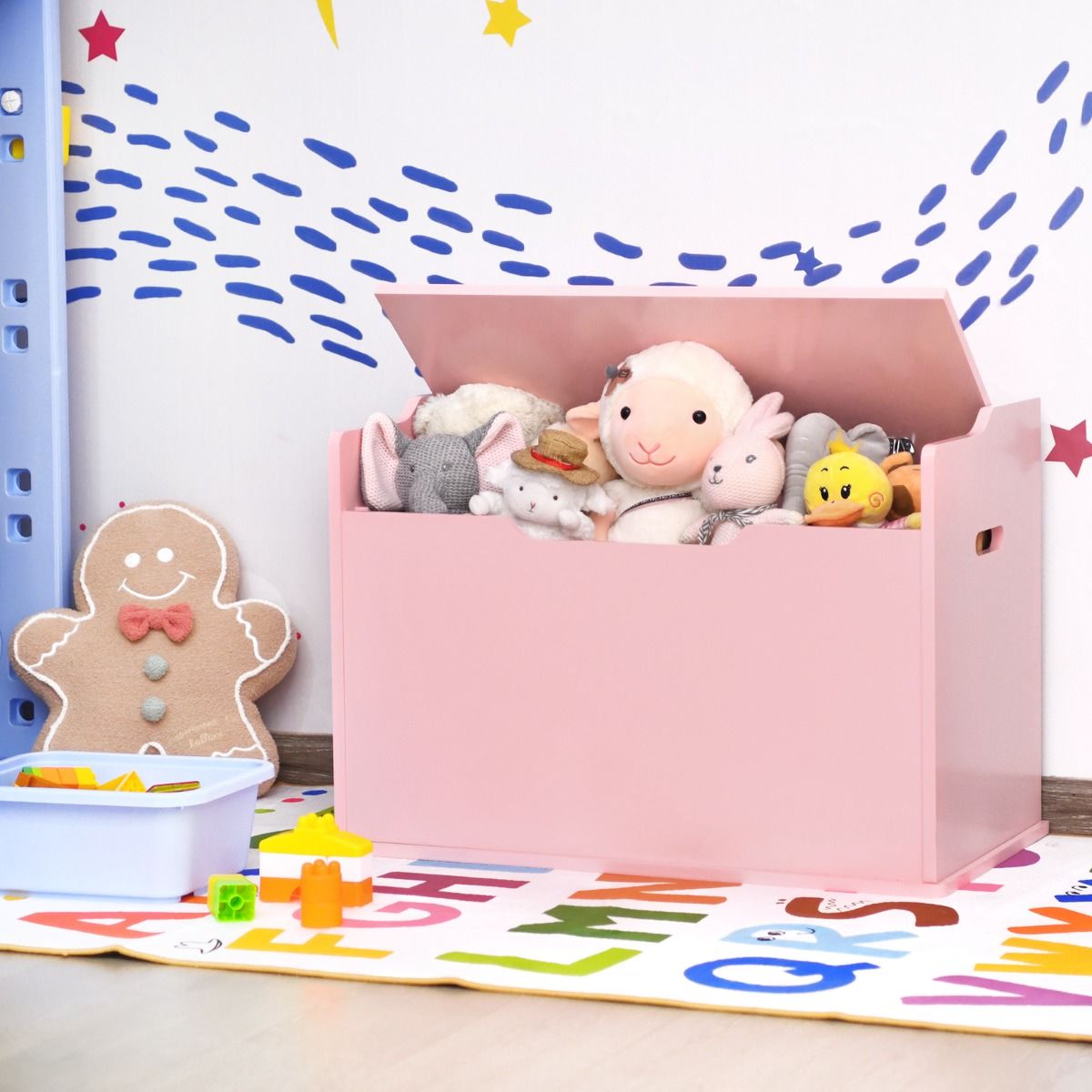 Coffre à jouets Coast avec couvercle rabattable - charnières de sécurité - poignées intégrées - rose - 74 x 39 x 52 cm