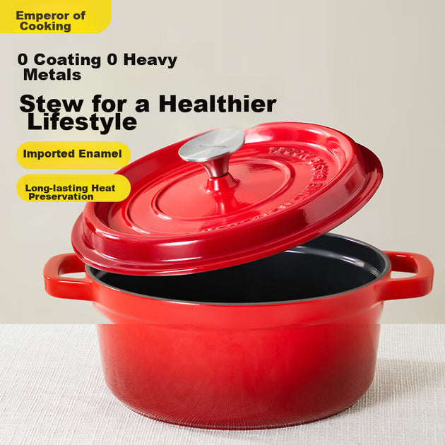 COOKER KING Marmite et casserole en fonte émaillée 24 cm – Rouge chinois – Fonte et émail