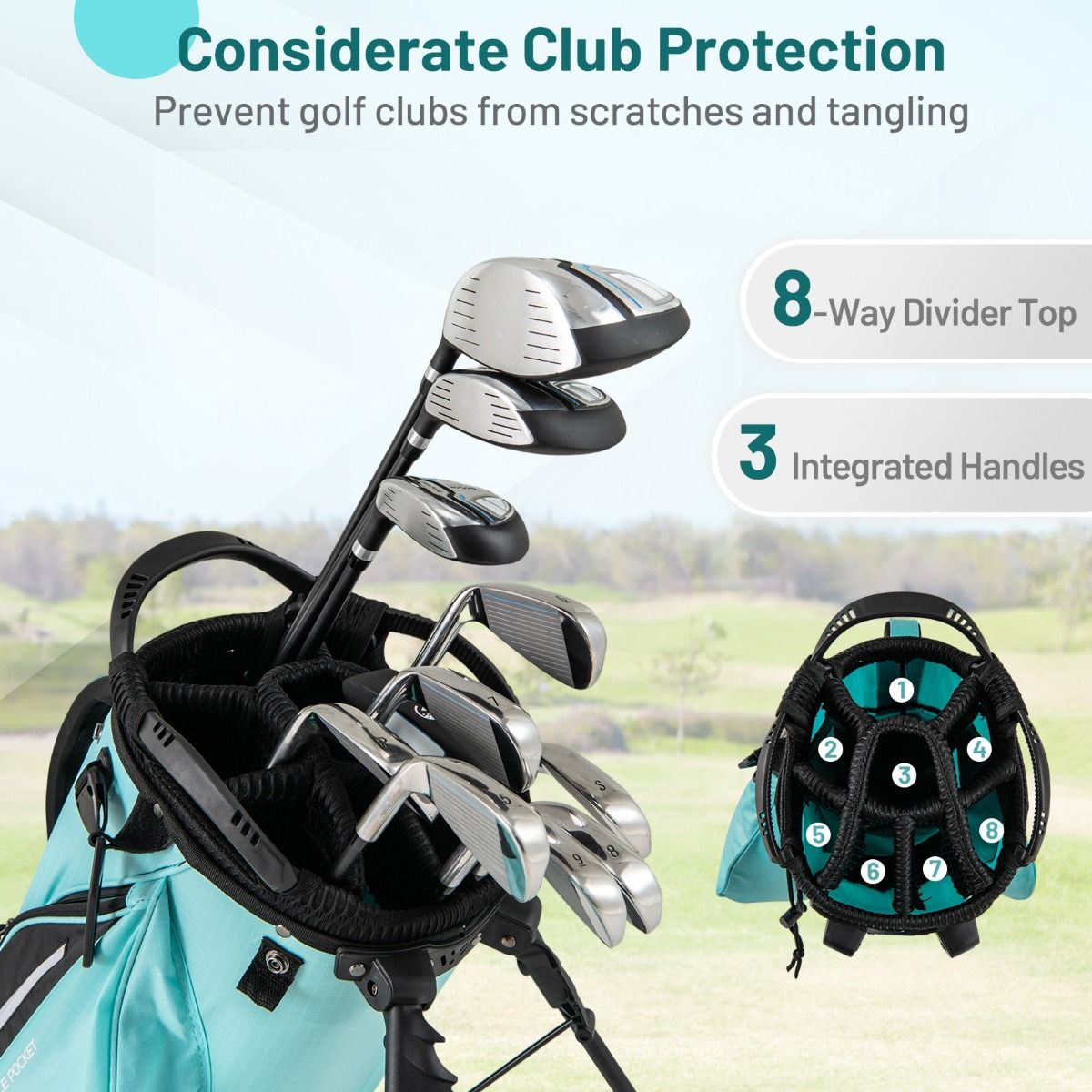 Sac de golf Coast - 8 compartiments - 5 poches de rangement - turquoise