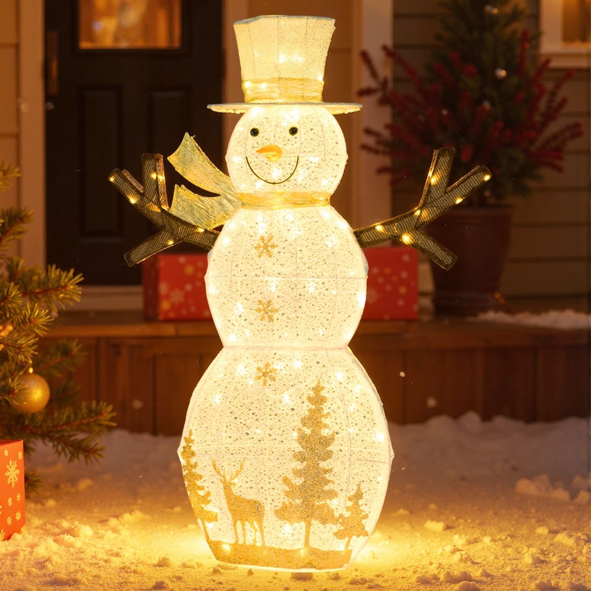 Décoration de Noël « Bonhomme de neige » Coast LED - 100 ampoules LED blanc chaud - 141 cm de haut - avec chapeau et écharpe - blanc