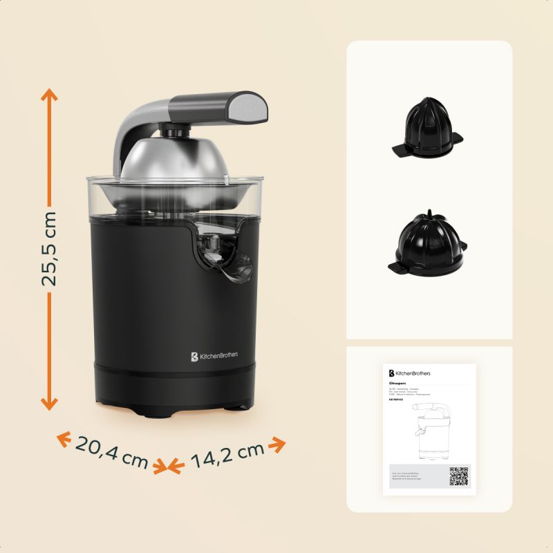 Presse-agrumes électrique LEBENLANG 600 W - Noir, 20 x 20 x 31 cm, acier inoxydable, avec levier