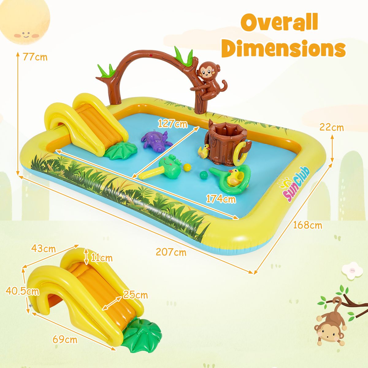 Centre de jeux gonflable Coast « Aventure dans la jungle » - Toboggan et brumisateur - Pour les enfants de 2 à 6 ans - Multicolore