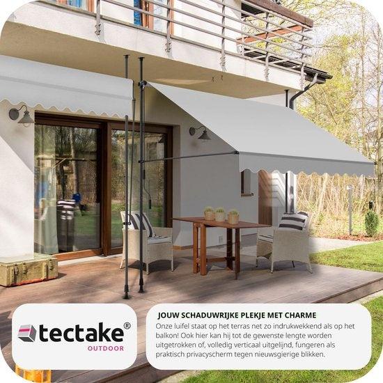 Tectake - Pare-soleil à pinces - 250 x 180 cm - équipé de polyester résistant aux UV, d'une manivelle et de barres télescopiques - pour balcon et terrasse - acier thermolaqué gris clair