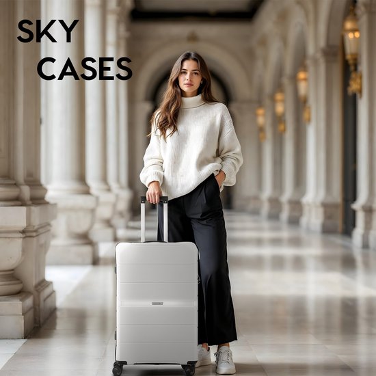 SKYCASES Urban Adventurer - Valise de voyage moyenne - Verrouillage par numéro - 44x27x66cm - 78L - Valise de voyage avec verrouillage de valise - Roues pivotantes - Blanc