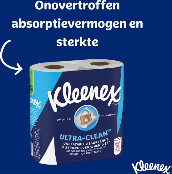 Papier essuie-tout Kleenex - Rouleau de cuisine Ultra Clean - 6 rouleaux Maxi XL - Lot économique