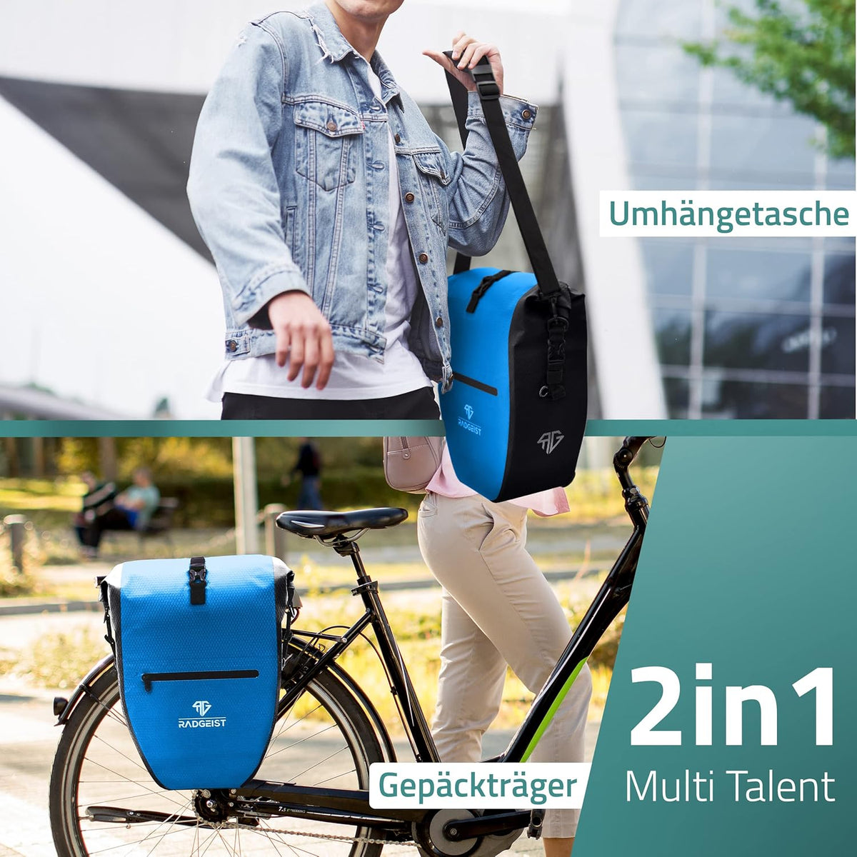 RADGEIST sacoche pour porte-bagages - sacoche pour porte-bagages - sac à bagages sac à bandoulière étanche (bleu 28L, lot de 2)