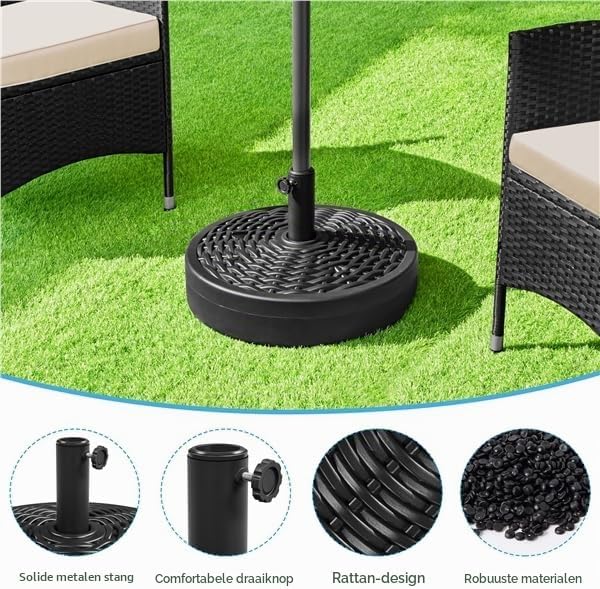Pied de parasol Yaheetech aspect rotin, à remplir d'eau ou de sable – compatible avec les mâts de parasol de Ø 38/48 mm – Ø 50 x 30 cm – noir