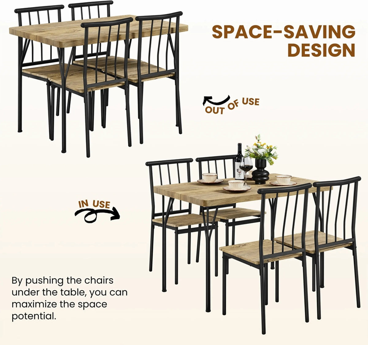 Ensemble de salle à manger Yaheetech 5 pièces pour 4 personnes - Table avec 4 chaises - 110 x 70 x 76,5 cm - Marron