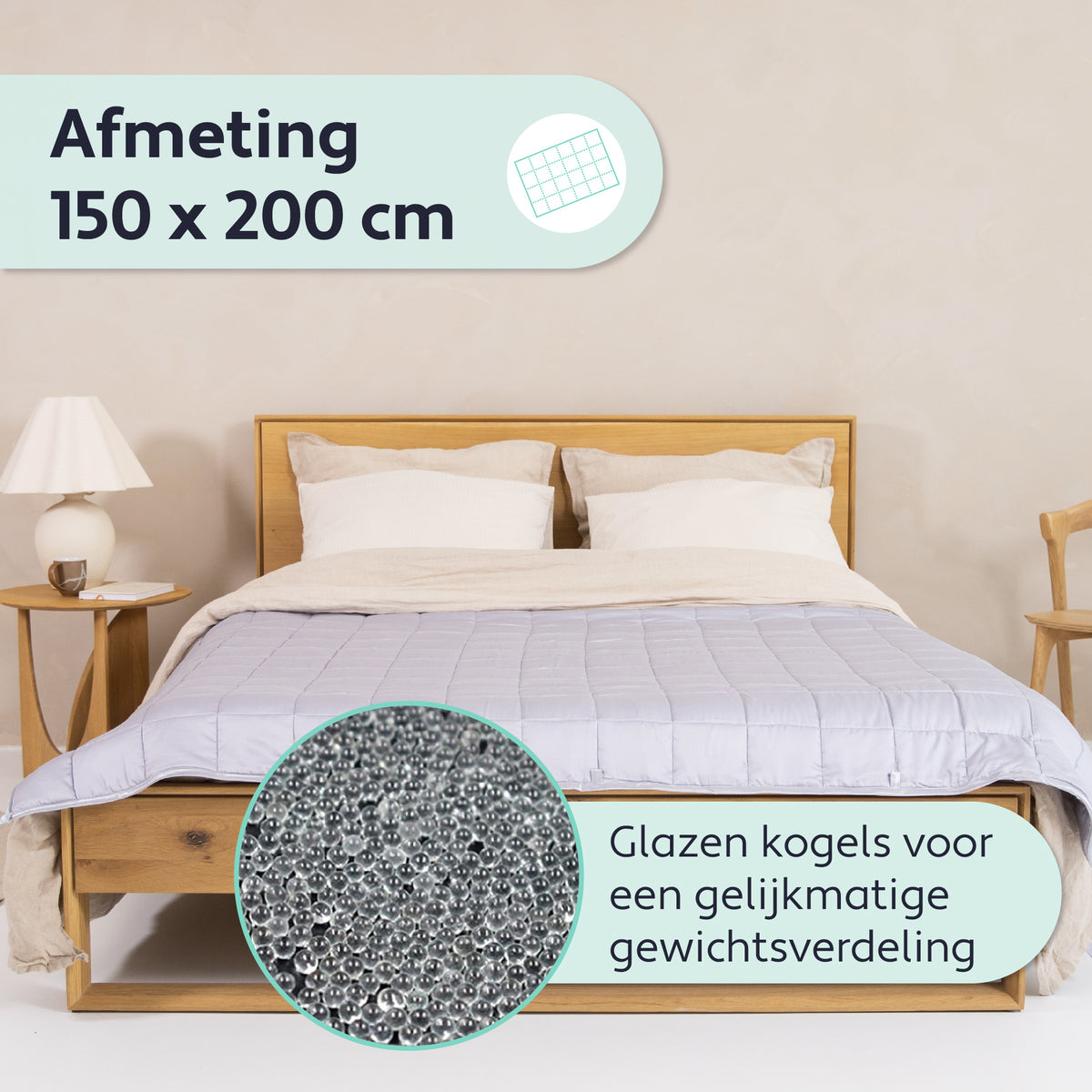 Litollo Bamboe Verzwaringsdeken 6 kg - Weighted blanket 150x200 cm - Grijs Zwaartedeken eenpersoons - Verzwaringsdekens te gebruiken met eigen dekbedovertrek - Verzwaarde deken - 4 seizoenen - Gewichtsdeken