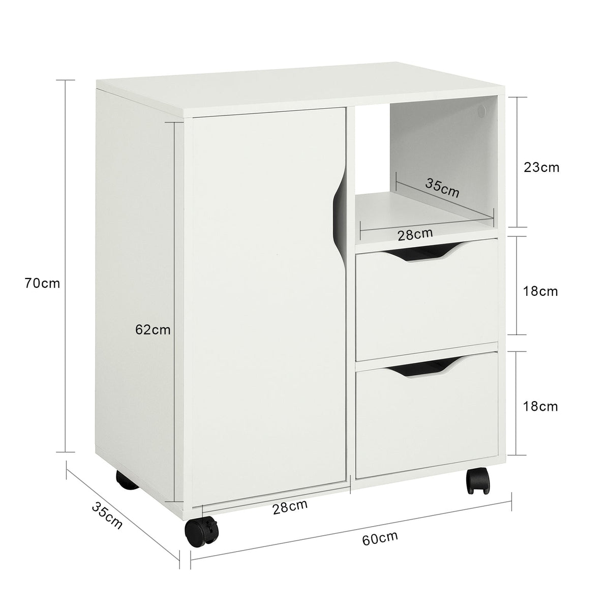 SoBuy Armoire de bureau - Porte-imprimante avec tiroirs et porte - Max. 50KG - 60 x 35 x 70 cm - Blanc