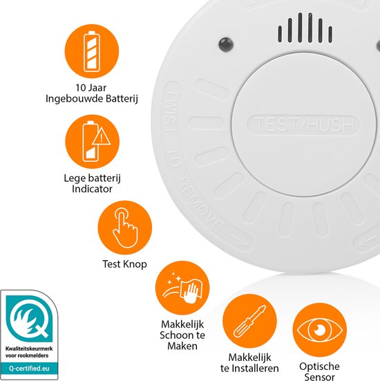 Détecteur de fumée Smartwares RM520 – Détecteur d'incendie – Pile d'une durée de vie de 10 ans – Bouton de test – 85 dB
