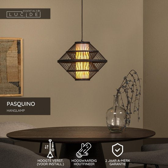 Lucide PASQUINO - Suspension - Ø 40 cm - 1xE27 - Noir - Essential - Japandi