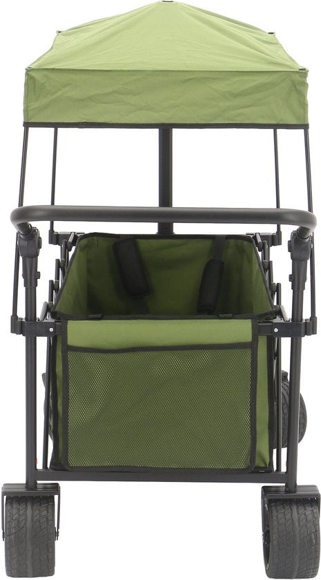 AXI SB221 Chariot pliable avec toit – Vert – Avec barre de traction, freins et housse – Capacité de charge de 100 kg – Facile à transporter – Métal