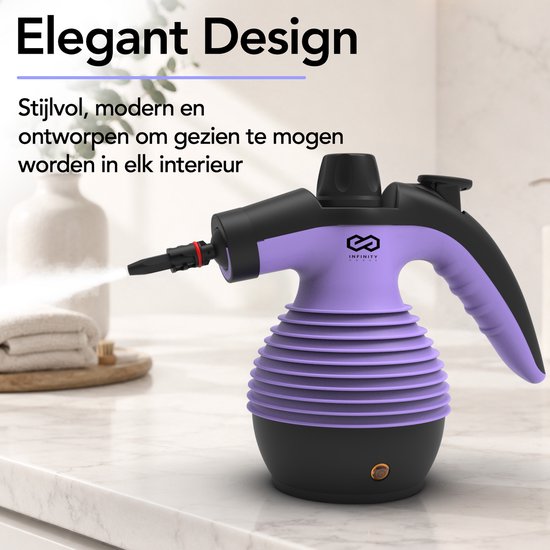 Nettoyeur vapeur Infinity Goods - Nettoyeur vapeur à main 12-en-1 - Nettoyeur vapeur portable - Détachant - Nettoyeur de tapis - 10 embouts - 1 050 watts - 3,2 bars - Violet
