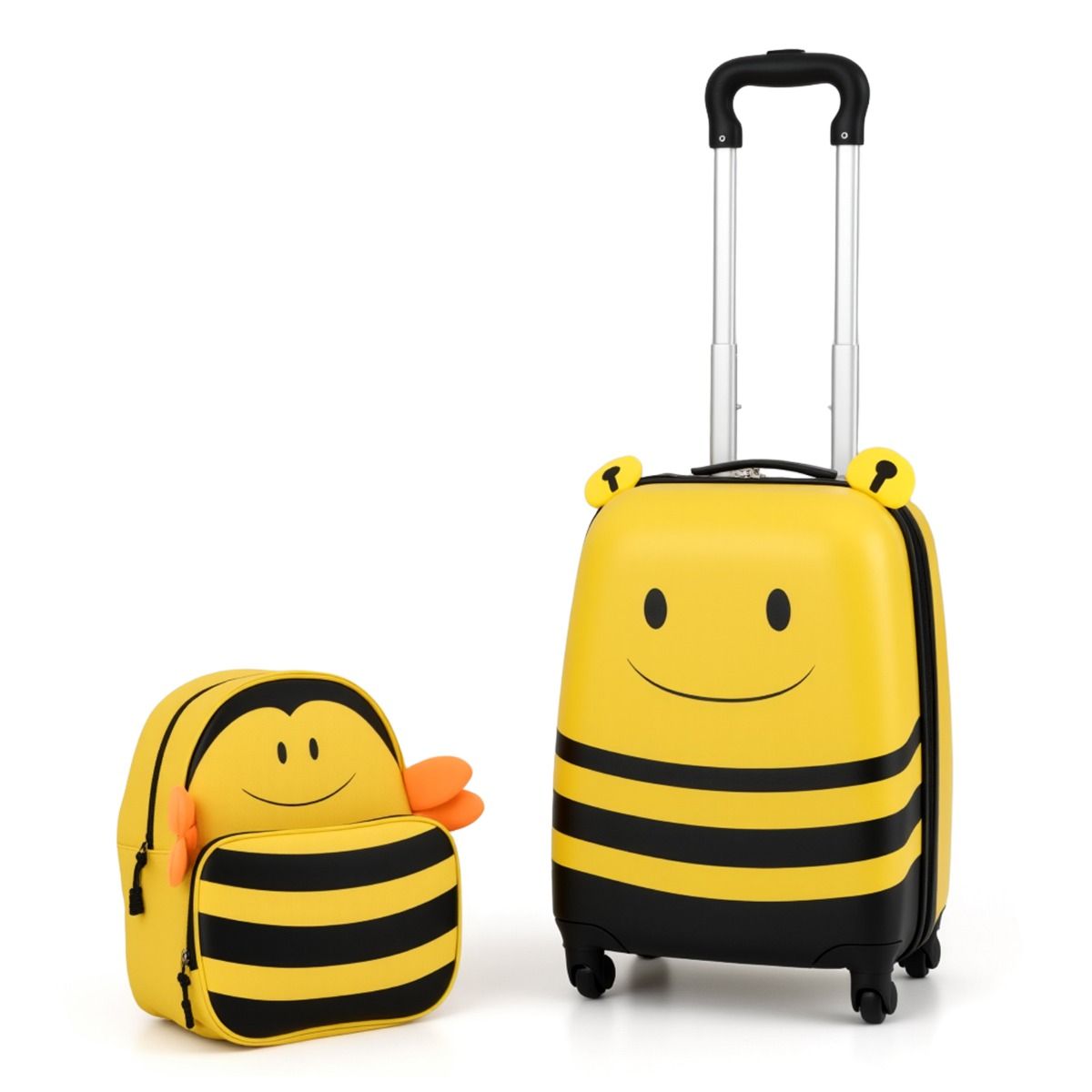 Ensemble valise et sac à dos pour enfant Coast - Thème des abeilles - Avec roulettes et cordon anti-perte - Jaune
