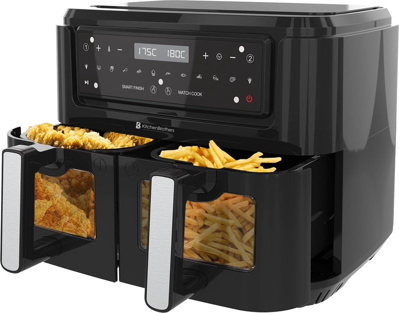 Double Airfryer XXL - KitchenBrothers - Friteuse - 2 x 4,5L - 2400W - Noir