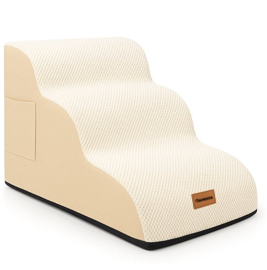 Pawesome - Marchepieds pour chiens - Marchepieds pour chiens - 3 marches - 40 x 60 x 40 - très solide et confortable - matière 30D - Beige