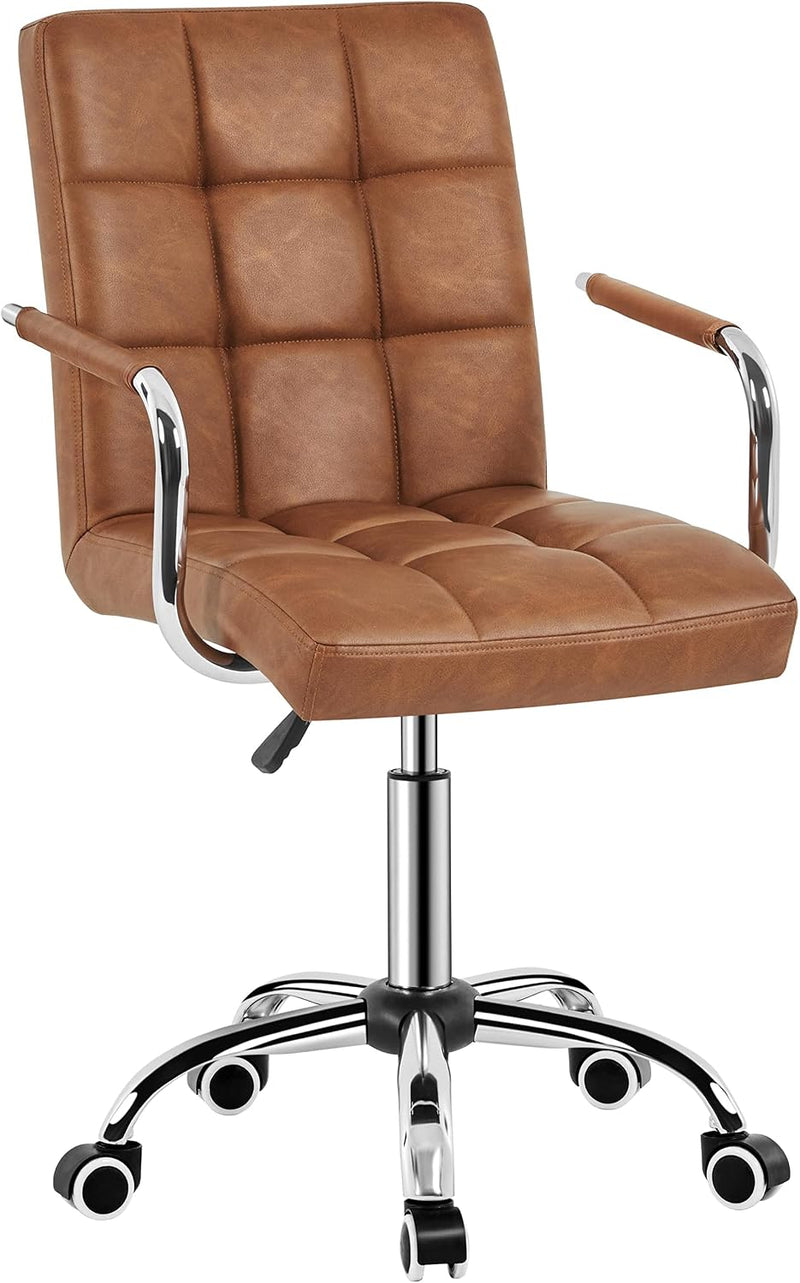 Chaise de bureau Yaheetech avec accoudoirs - Réglable en hauteur - Simili cuir - Marron rétro