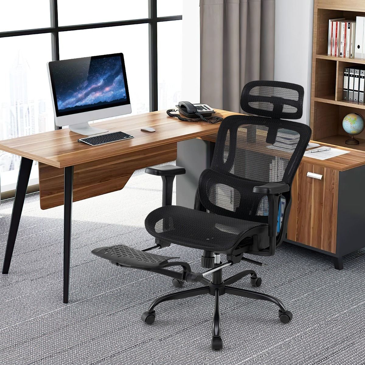 Chaise de bureau ergonomique Coast - soutien lombaire et appui-tête réglables - repose-pieds extensible - noir