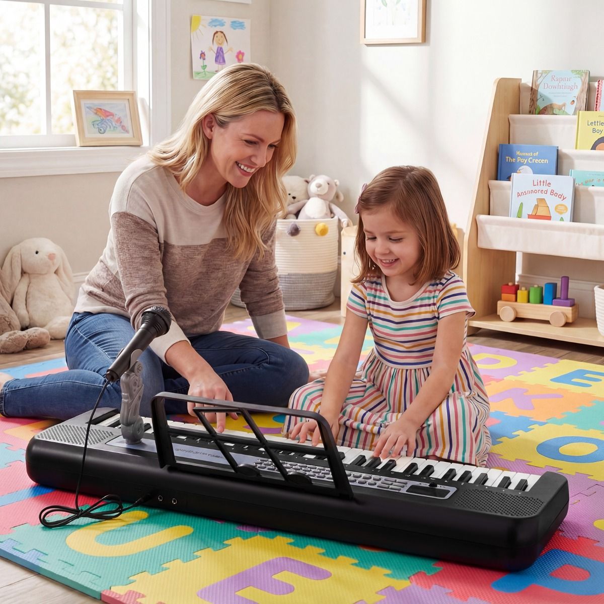 Clavier pour enfants Coast - 61 touches - support réglable - avec microphone et pupitre - noir/rouge
