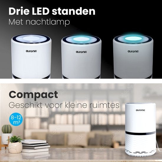 Auronic Air Purifier - Purificateur d'air avec filtre HEPA - Elimine 99.97% - 25W - 3 étapes - Blanc