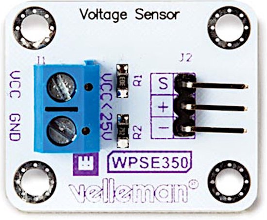 Capteur de tension Whadda, analogique, 0-25 VCC, Arduino, blanc