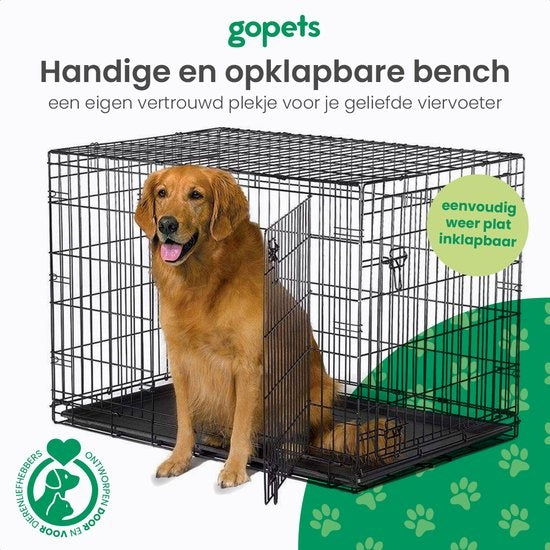 Gopets Dog Bench Foldable XL - Banc - Pour chiens - Coussin pour chien inclus - 2 portes - 107 x 71 x 76 cm