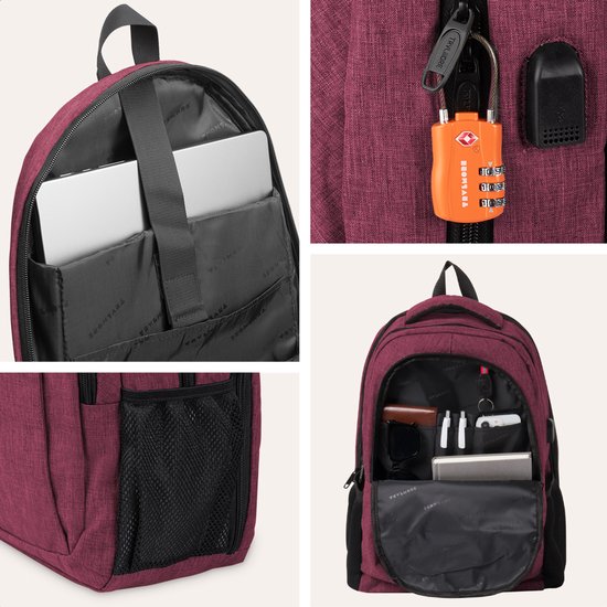 TRVLMORE Sac à dos à vie - Sac à dos avec compartiment pour ordinateur portable de 15,6 pouces - Cartable - Résistant aux éclaboussures - Hommes et femmes - Garçons et filles - 28L - Bourgogne