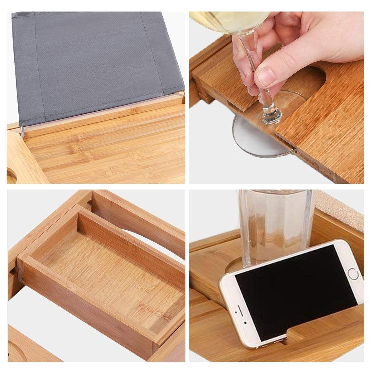 Planche de bain LifeGoods - extensible - pour salle de bain - 74,5 à 108,5 cm - avec support - Bois