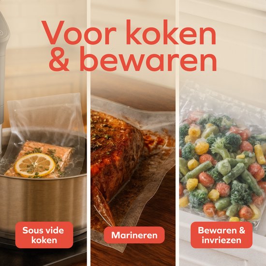 Sacs sous vide KitchenBrothers - 100 pièces - 20 x 30 cm - Sans BPA - Sacs sous vide pour aliments - Sacs pour cuisson sous vide - Pour machine sous vide