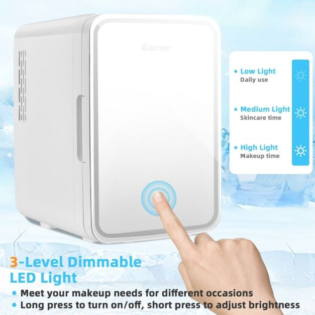 Coast Mini Fridge - Réfrigérateur portable avec miroir LED - 10L - 23 x 28 x 34 cm - Blanc