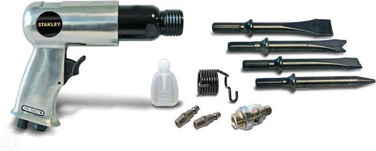 Stanley Pneumatic chisel hammer set, puissant travail de démolition avec 4 burins, connecteurs rapides et étui de rangement