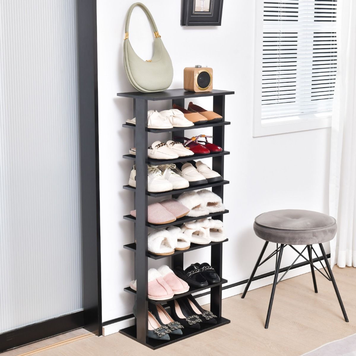 Étagère à chaussures Coast - 7 niveaux - double rangée - noir - 47 x 25,5 x 110 cm