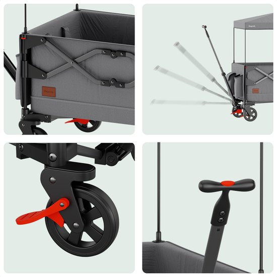 Chariot LifeGoods - pliable - transport d'enfants - avec toit - capacité de charge de 80 kg - chariot de plage - roues pivotantes - gris