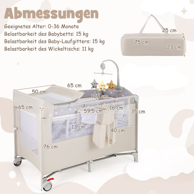 Coast Side Bed - 5 In 1 - Roulettes - Matelas inclus - 125 x 65 x 76 cm - Beige