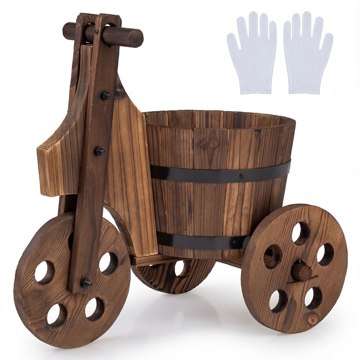 Jardinière Coast en bois à trois pieds - en forme de tonneau - avec trou de drainage - marron 47 x 32 x 43,5 cm