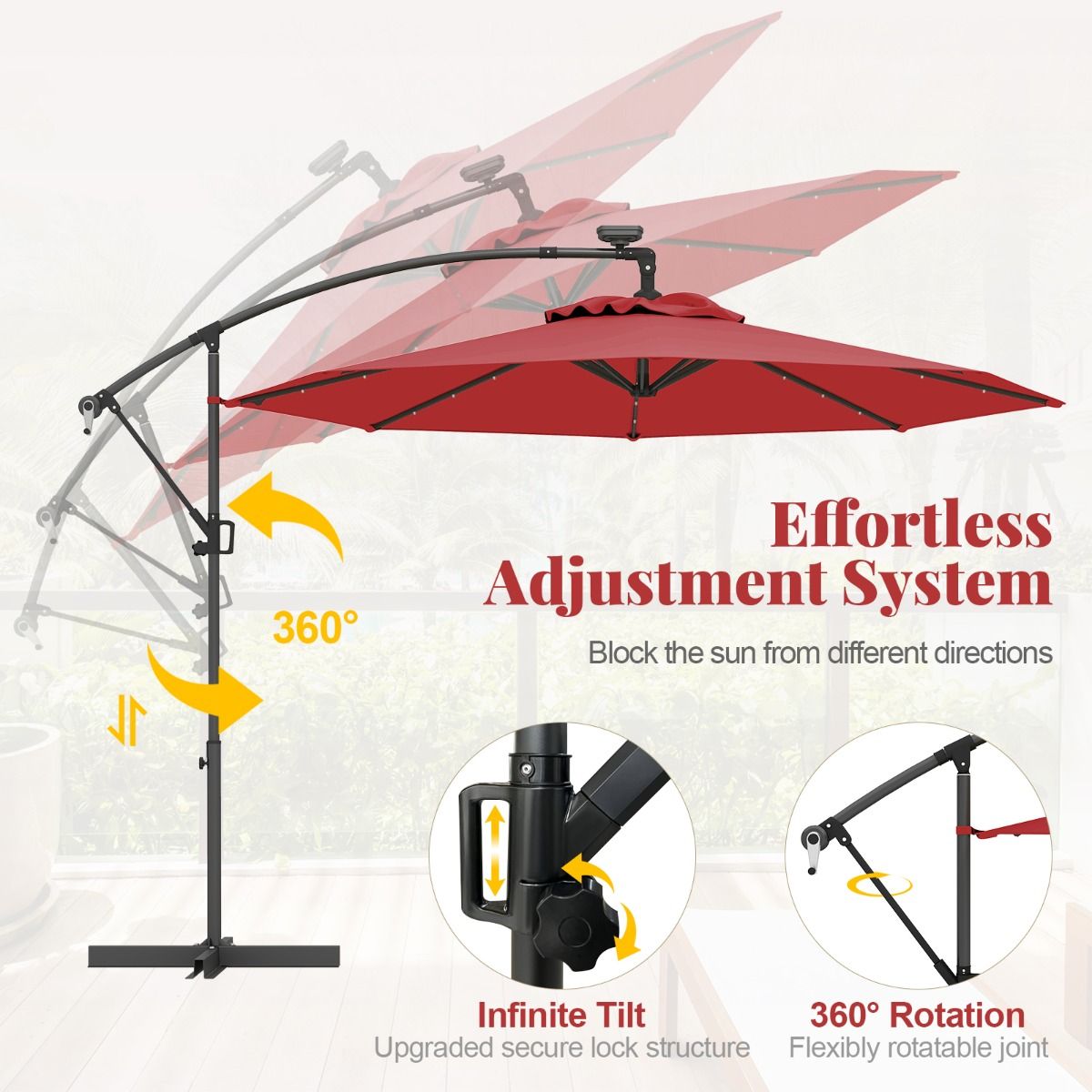 Parasol sur pied Coast - 32 LED - orientable et inclinable - rouge - 300 cm