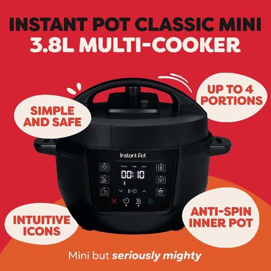 Multicuiseur Instant Pot Classic Mini 3,8 L Black Pepper - Autocuiseur 7-en-1 - Mijoteuse - Cuiseur vapeur - Sauté - Yaourtière - Jusqu'à 4 portions - Design compact - Jusqu'à 80 % d'économies d'énergie