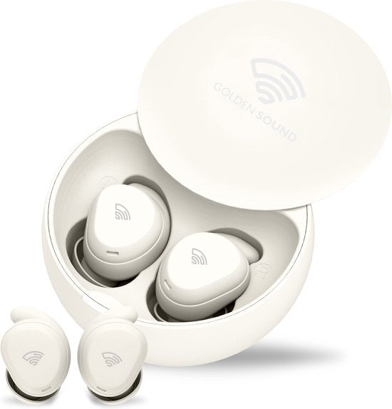 Bouchons d'oreille Golden Sound pour dormir - Écouteurs sans fil - Écouteurs sans fil - Sleep Plugs - Réduction active du bruit 24 dB - Bouchons d'oreille pour dormir - Compatibles avec tous les ordinateurs portables et smartphones - Blanc