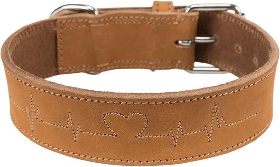 Trixie - Collier rustique en cuir « Hartslag » - Marron - 55-65 x 4 cm