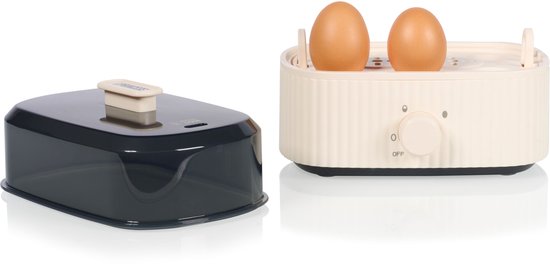 Cuiseur à œufs Princess Wave 262047 - 6 œufs - 300 W - Style rétro - Noir - Beige
