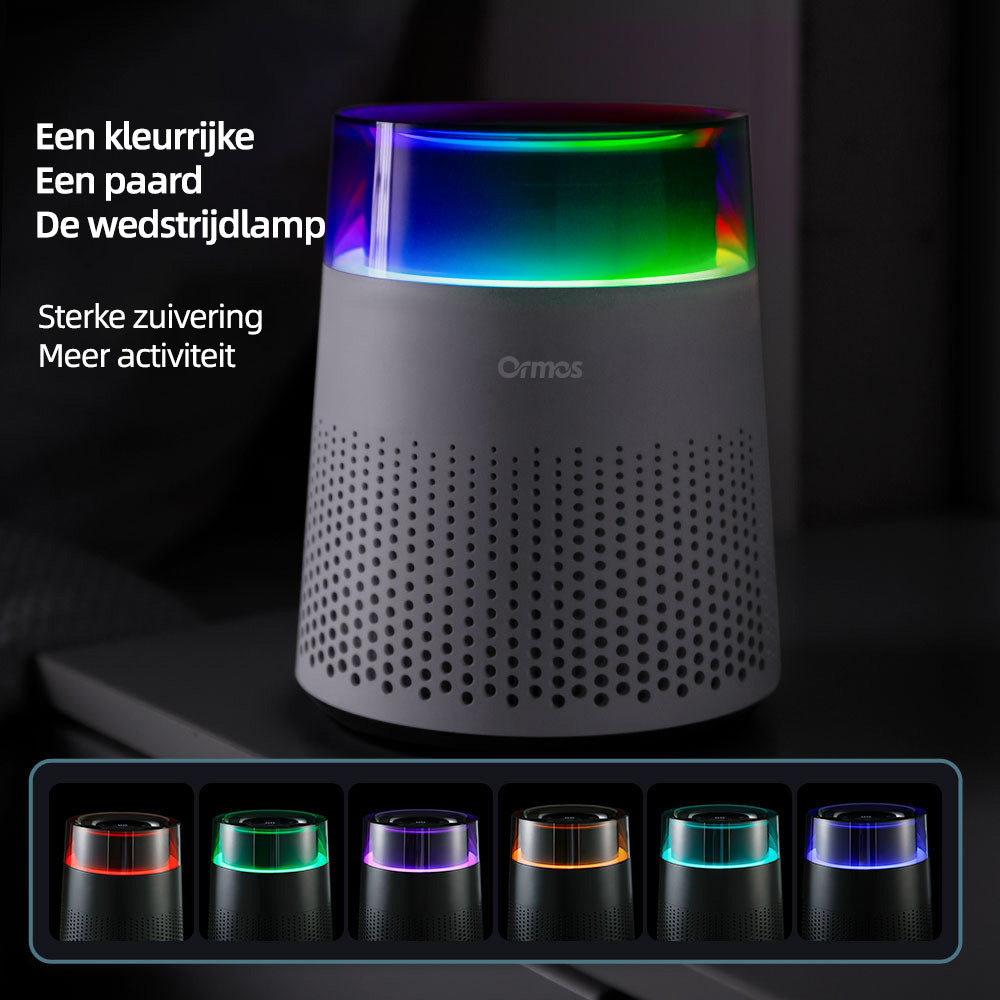 Purificateur d'air Ormos avec filtre HEPA H13 - Triple filtration et ions négatifs - Silencieux, moins de 36 dB - Éclairage d'ambiance en 7 couleurs