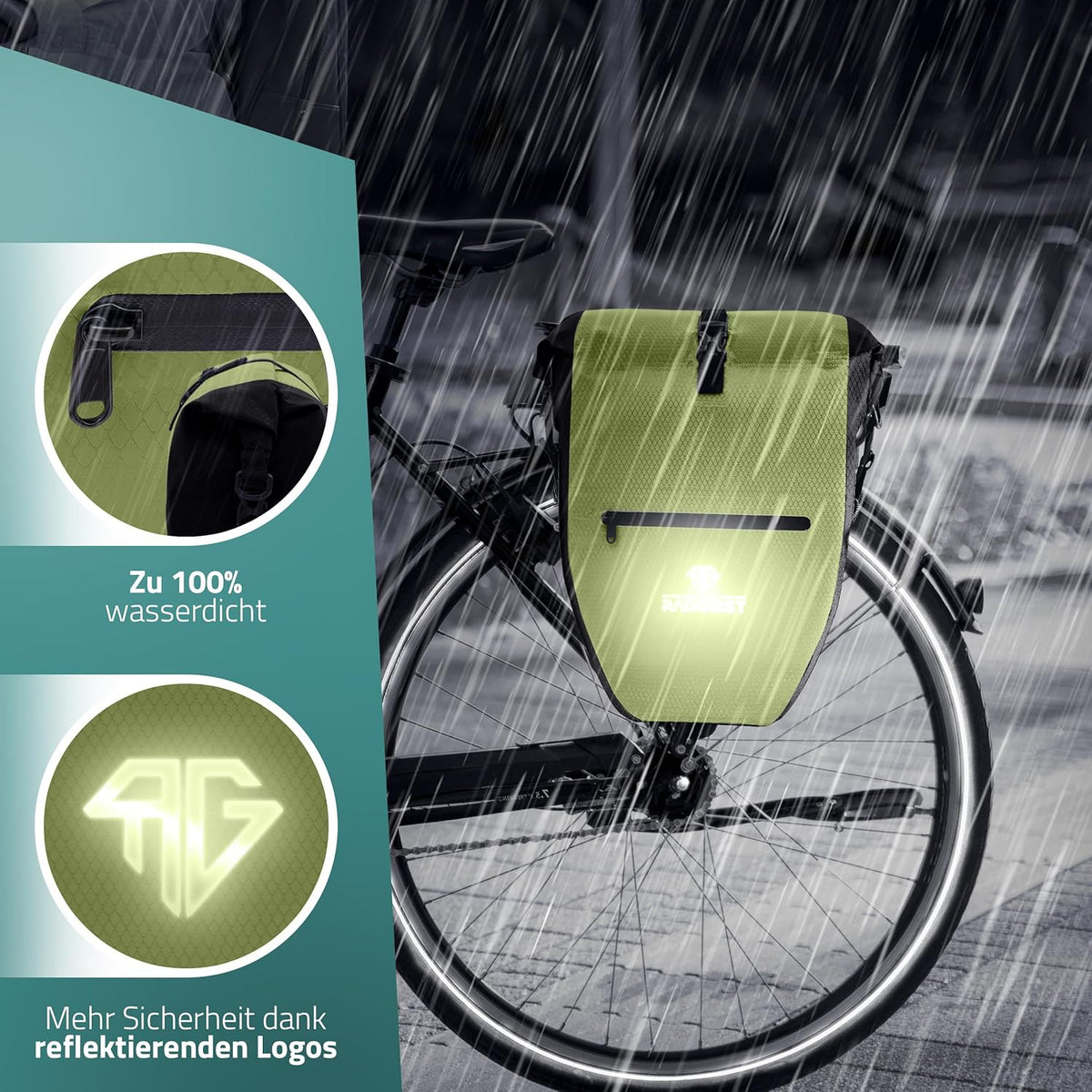 RADGEIST sacoche de vélo pour porte-bagages - 2X sacoche pour porte-bagages - sac à bagages étanche et sac à bandoulière - sacoche de vélo avec réflecteurs