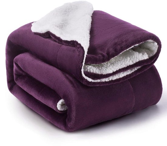 Couverture en polaire Ceruzo Sherpa 150 x 200 cm - Violet prune - Plaid doux - Lavable à 30 °C