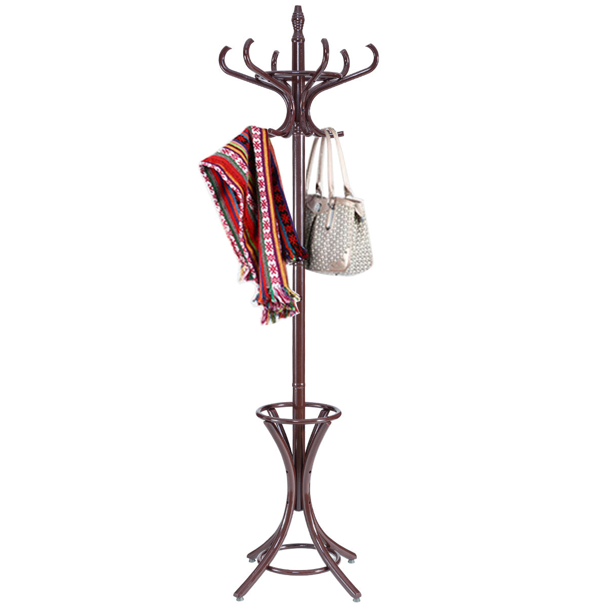 Coast porte-armoire porte-vêtements porte-manteaux avec porte-parapluie ??12 crochets à linge marron